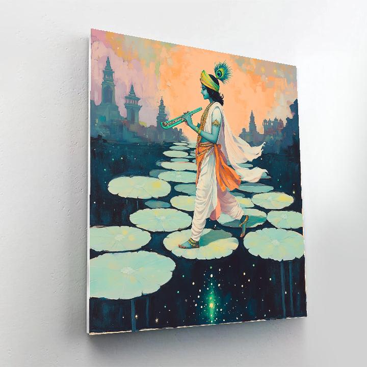 Krishna And The Lotus Bridge Over Starlight paint by number