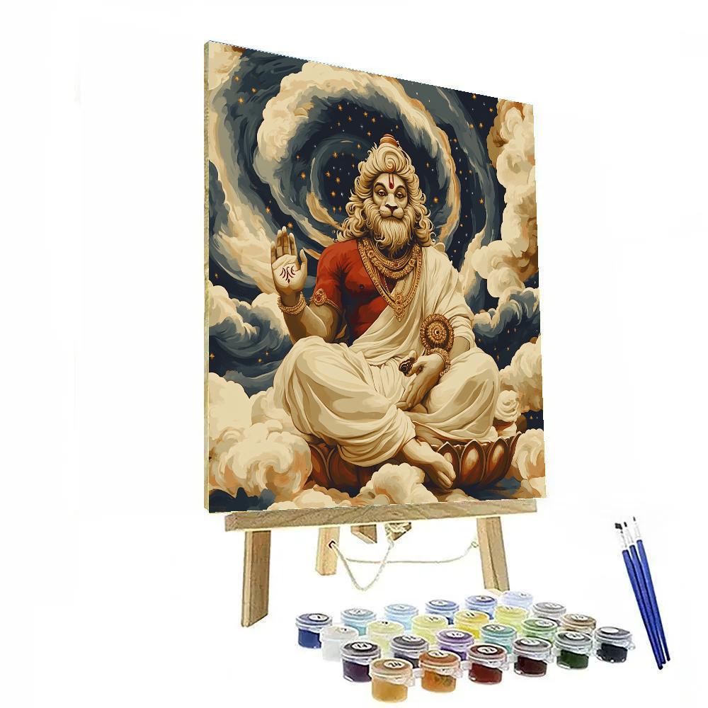 Narasimha Calming The Storm Of Fear Number painting
