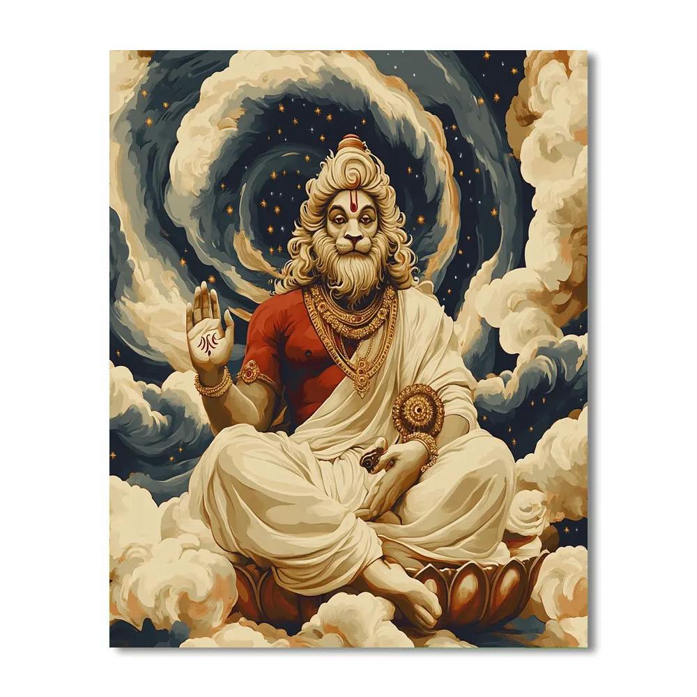 Narasimha Calming The Storm Of Fear Number painting