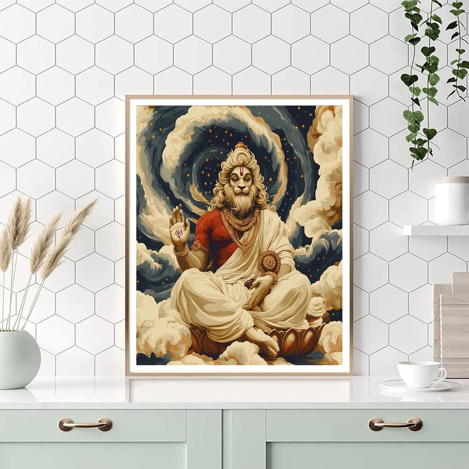 Narasimha Calming The Storm Of Fear Number painting