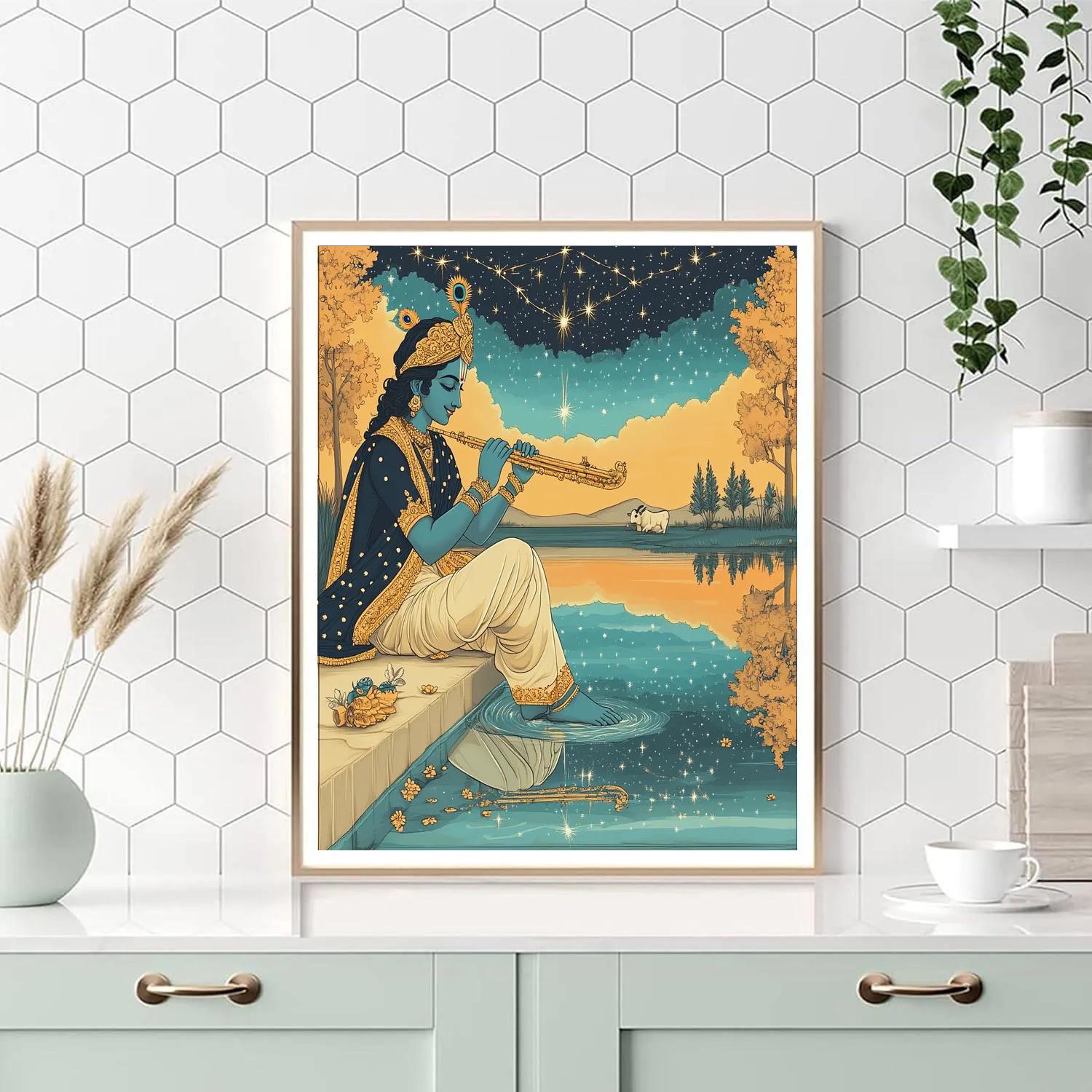 Krishna And The Mirror Lake Of Twin Skies Painting by numbers kit