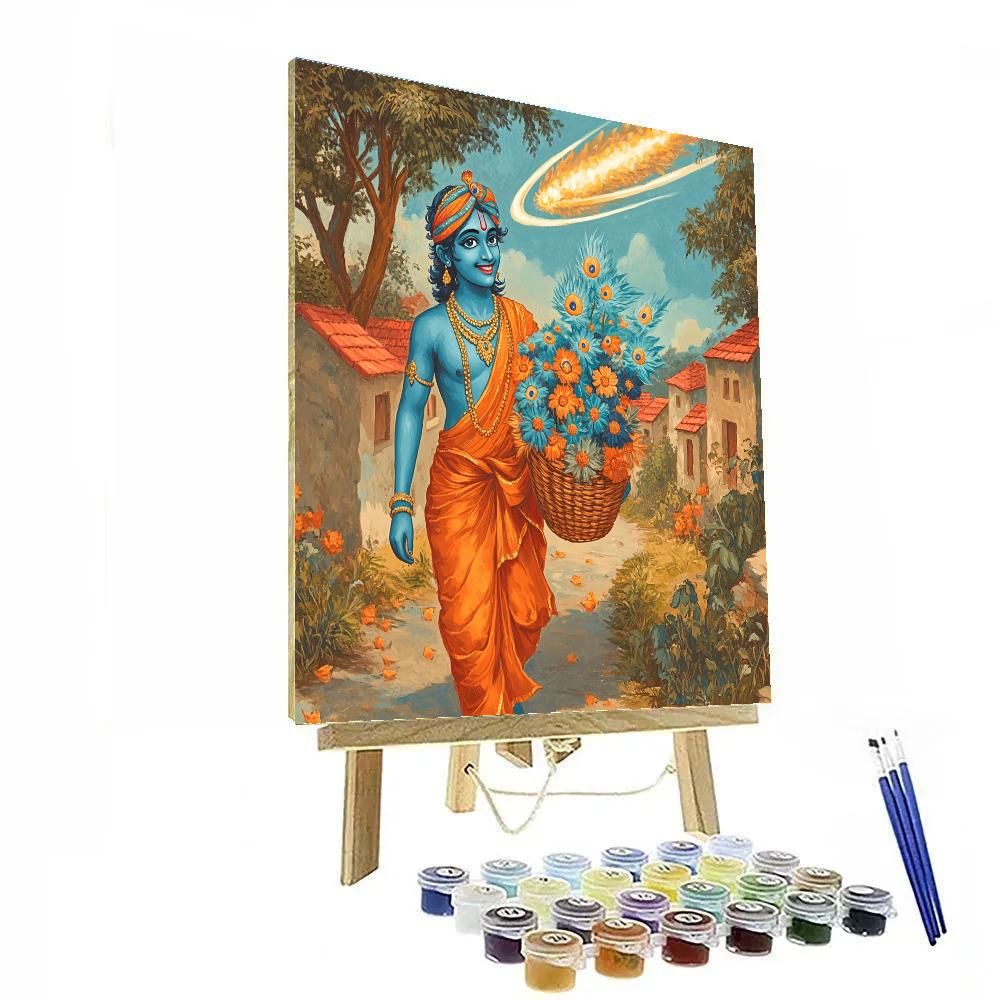 Krishna Delivering Comet Flowers To The Village Numbered painting kits