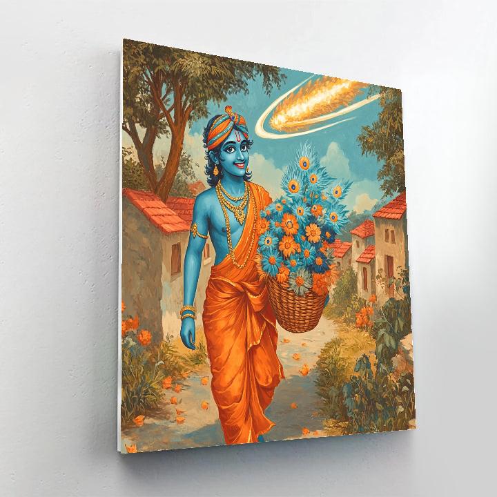 Krishna Delivering Comet Flowers To The Village Numbered painting kits