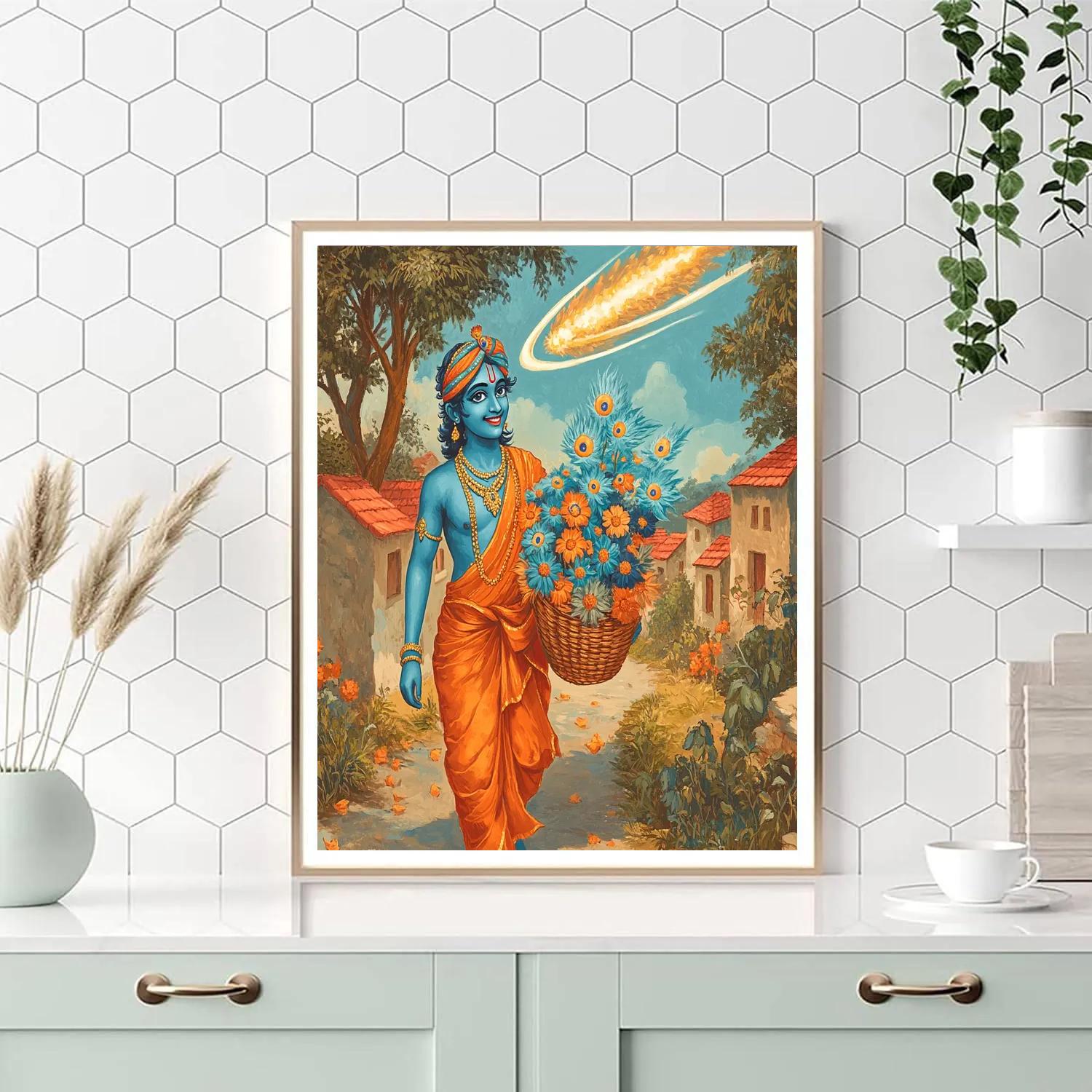 Krishna Delivering Comet Flowers To The Village Numbered painting kits