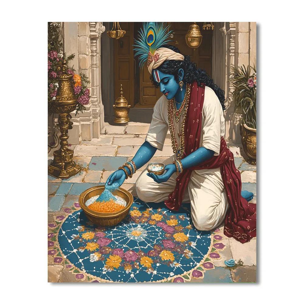 Krishna And The Star Map Rangoli Courtyard DIY paint by numbers