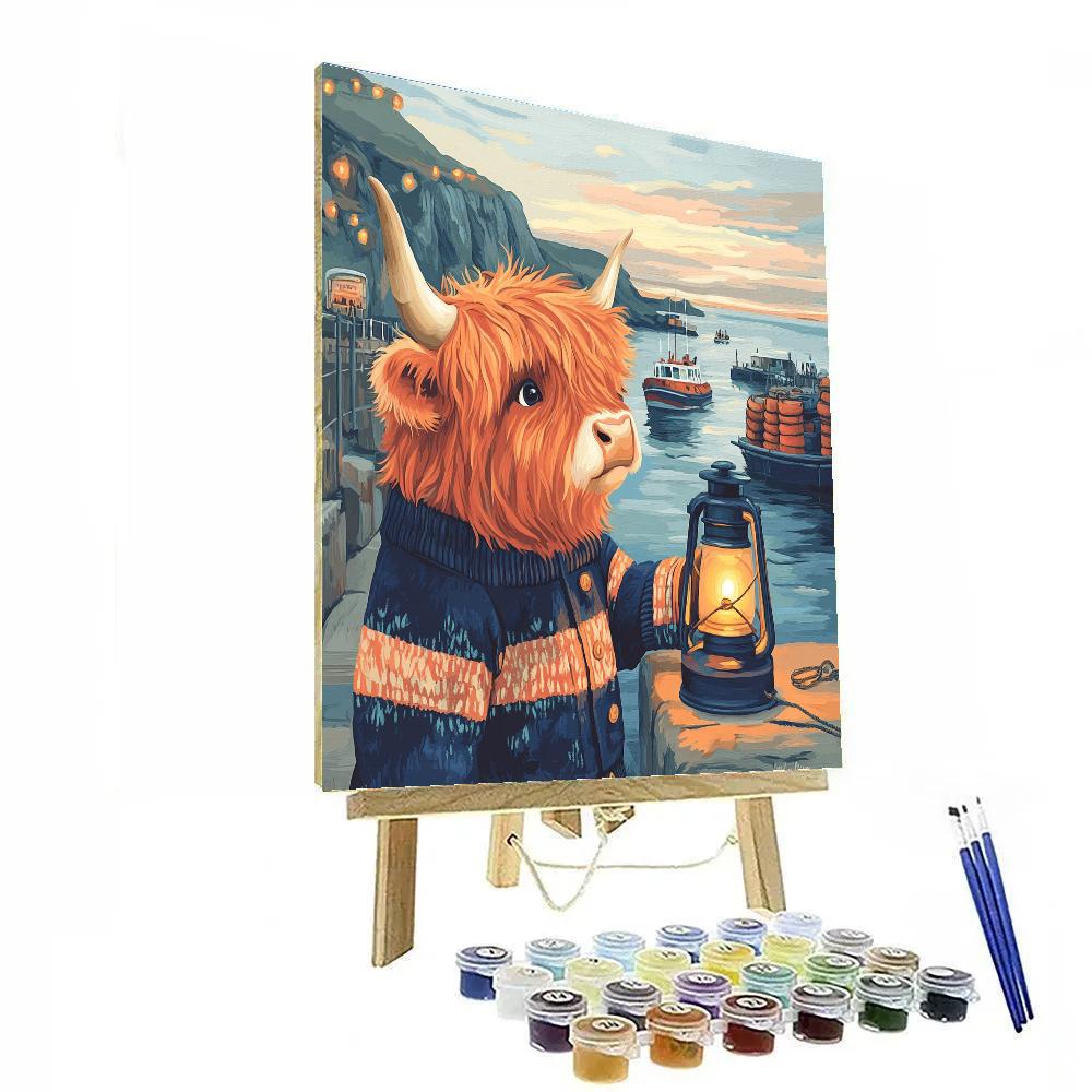 Harbor Lanterns With Highland Cow painting number kit