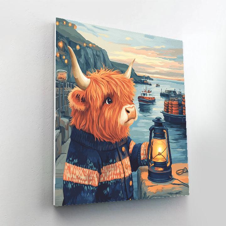 Harbor Lanterns With Highland Cow painting number kit