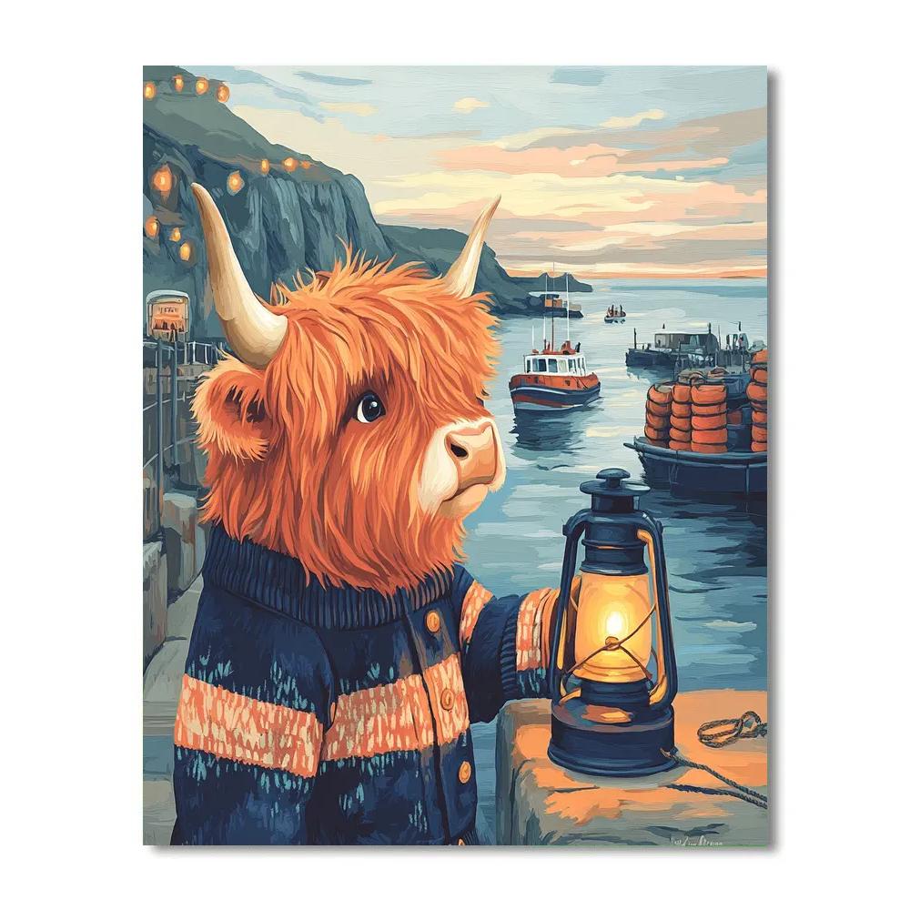 Harbor Lanterns With Highland Cow painting number kit