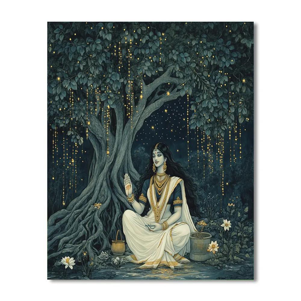 Parvati Under Celestial Banyan Canopy paint by number