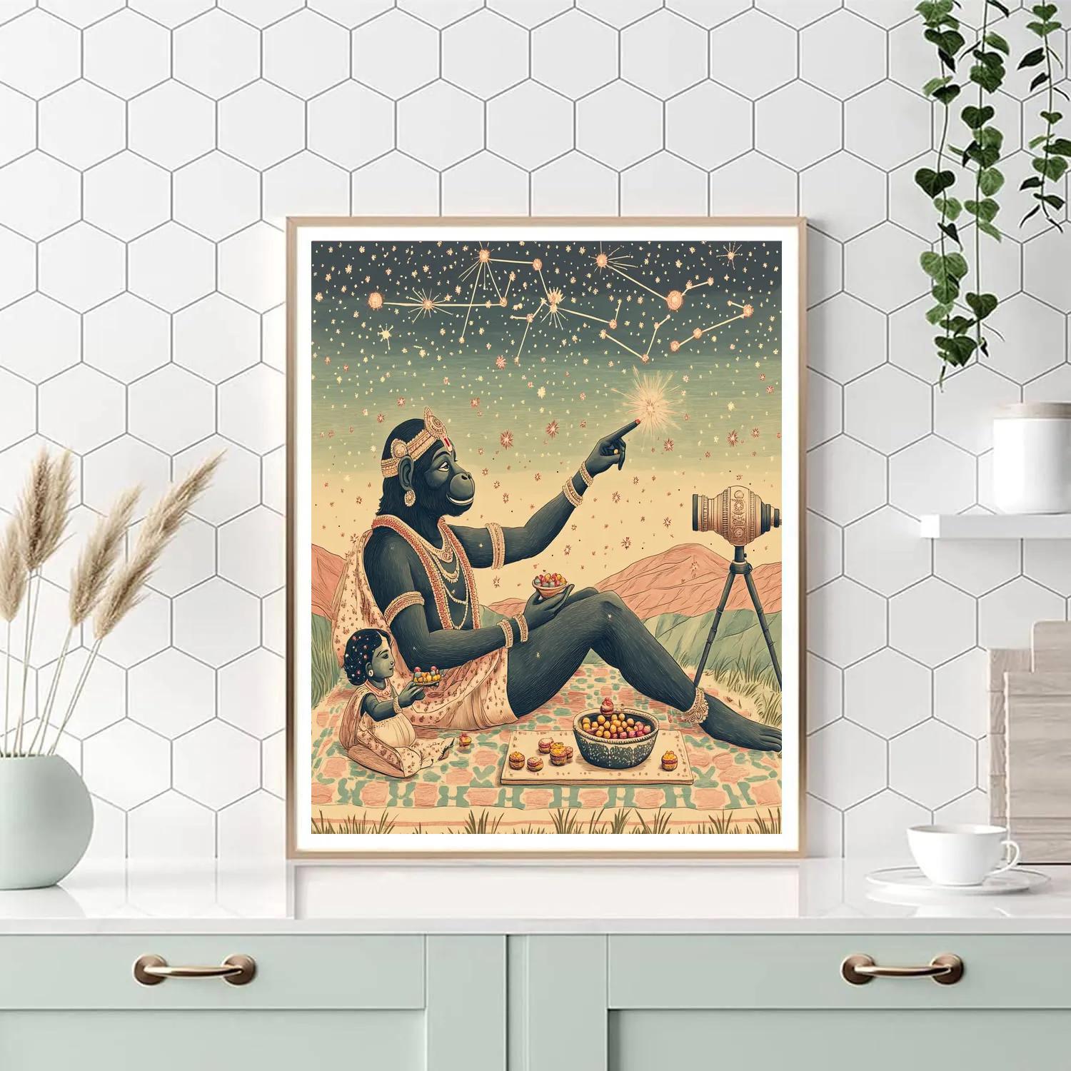 Hanuman Stargazing Picnic Blanket paint by numbers