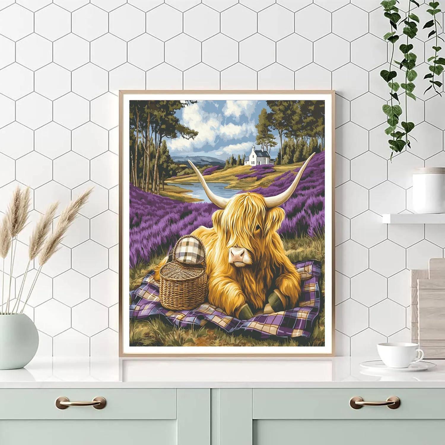 Heather Glen Picnic Highland Cow Paint by numbers kits