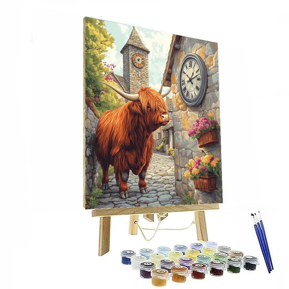 Highland Cow Clocktower Guardian Paint by numbers kits