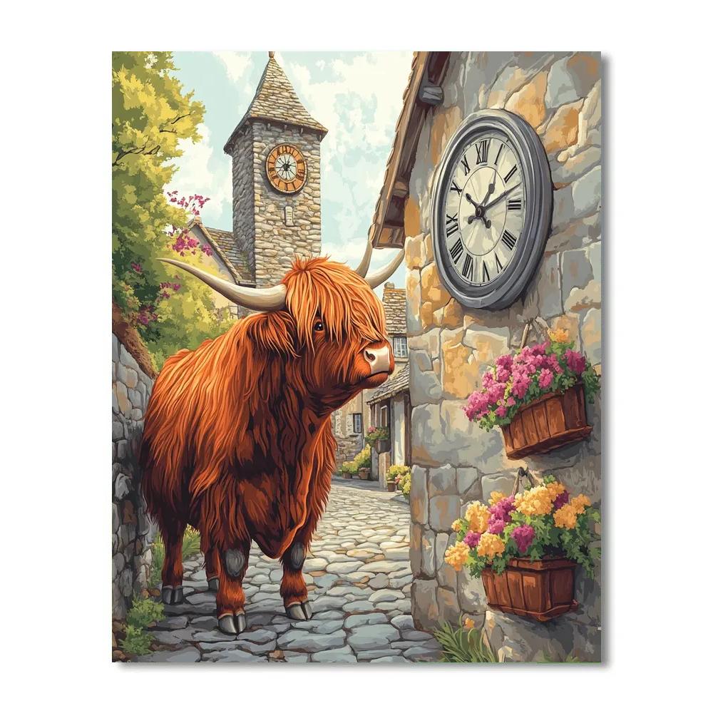 Highland Cow Clocktower Guardian Paint by numbers kits