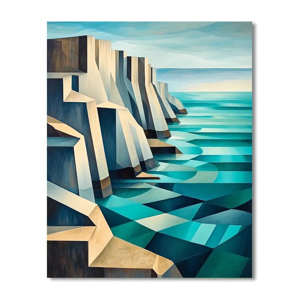 Pablo Picasso Inspired Fractured Coastal Cliffs And Tidal Mosaic Paint by numbers art