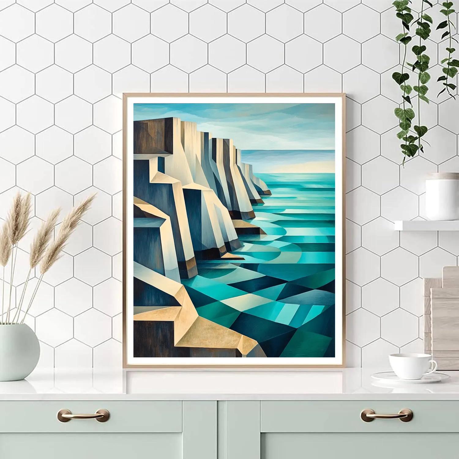 Pablo Picasso Inspired Fractured Coastal Cliffs And Tidal Mosaic Paint by numbers art