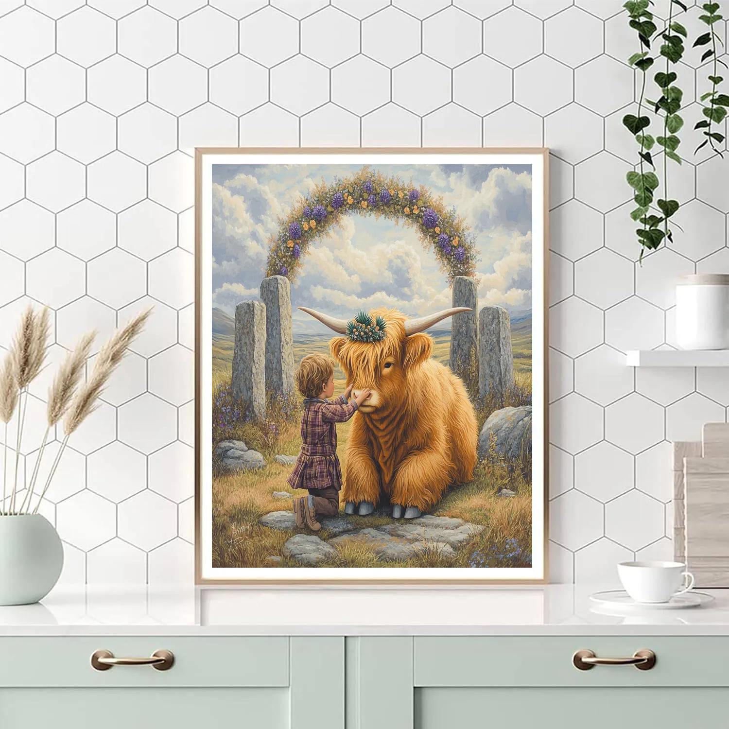 Highland Cow Thistle Crown Ceremony Painting by numbers kit