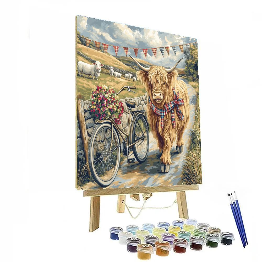 Bicycle Parade With Highland Cow Painting by numbers kit