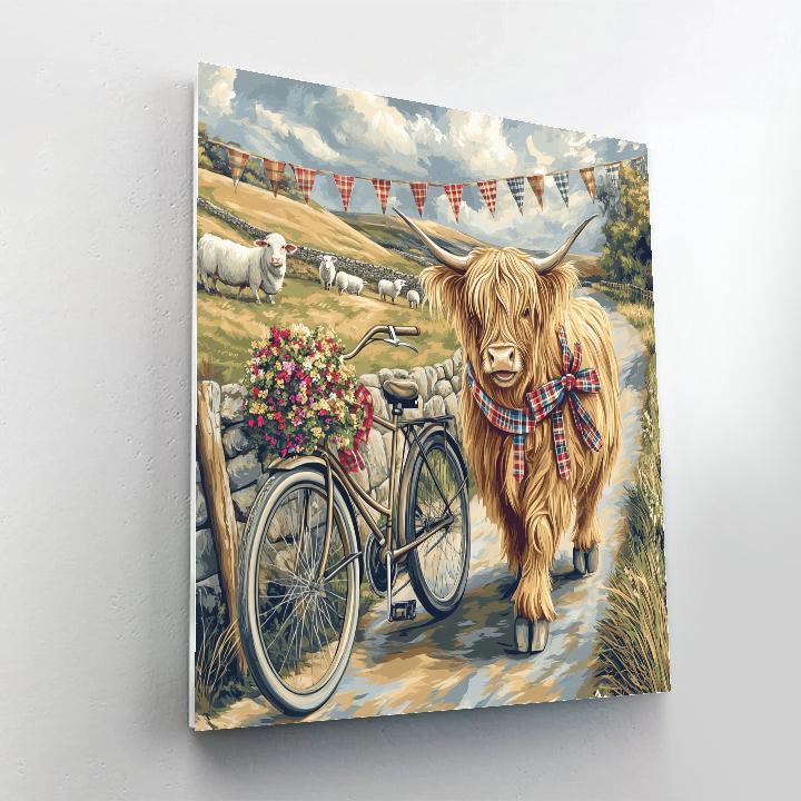 Bicycle Parade With Highland Cow Painting by numbers kit