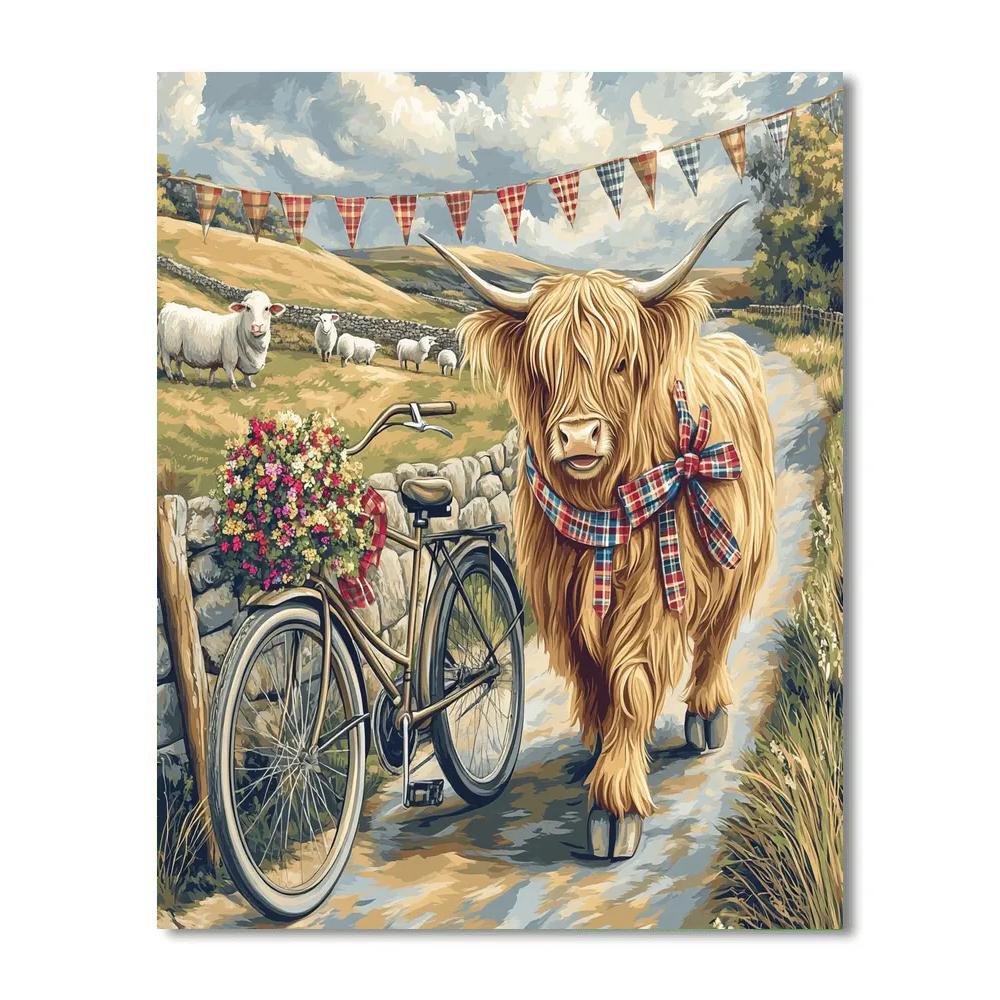 Bicycle Parade With Highland Cow Painting by numbers kit