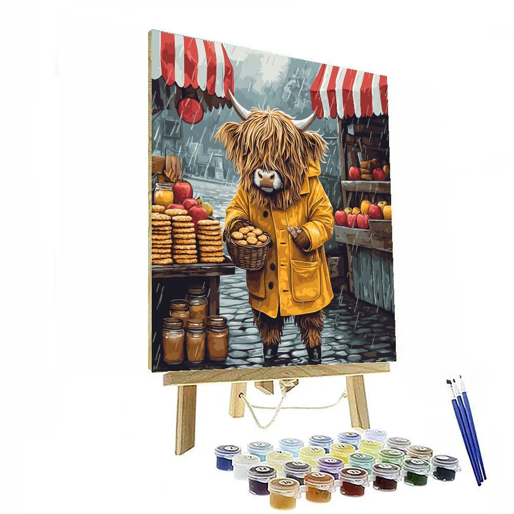 Highland Cow Raincoat Market Day paint by number