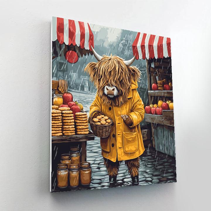 Highland Cow Raincoat Market Day paint by number