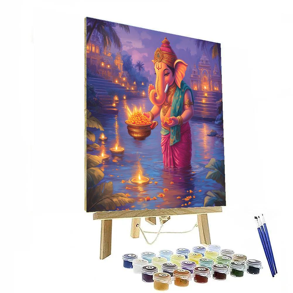 River Lantern Procession With Ganesha paint by color