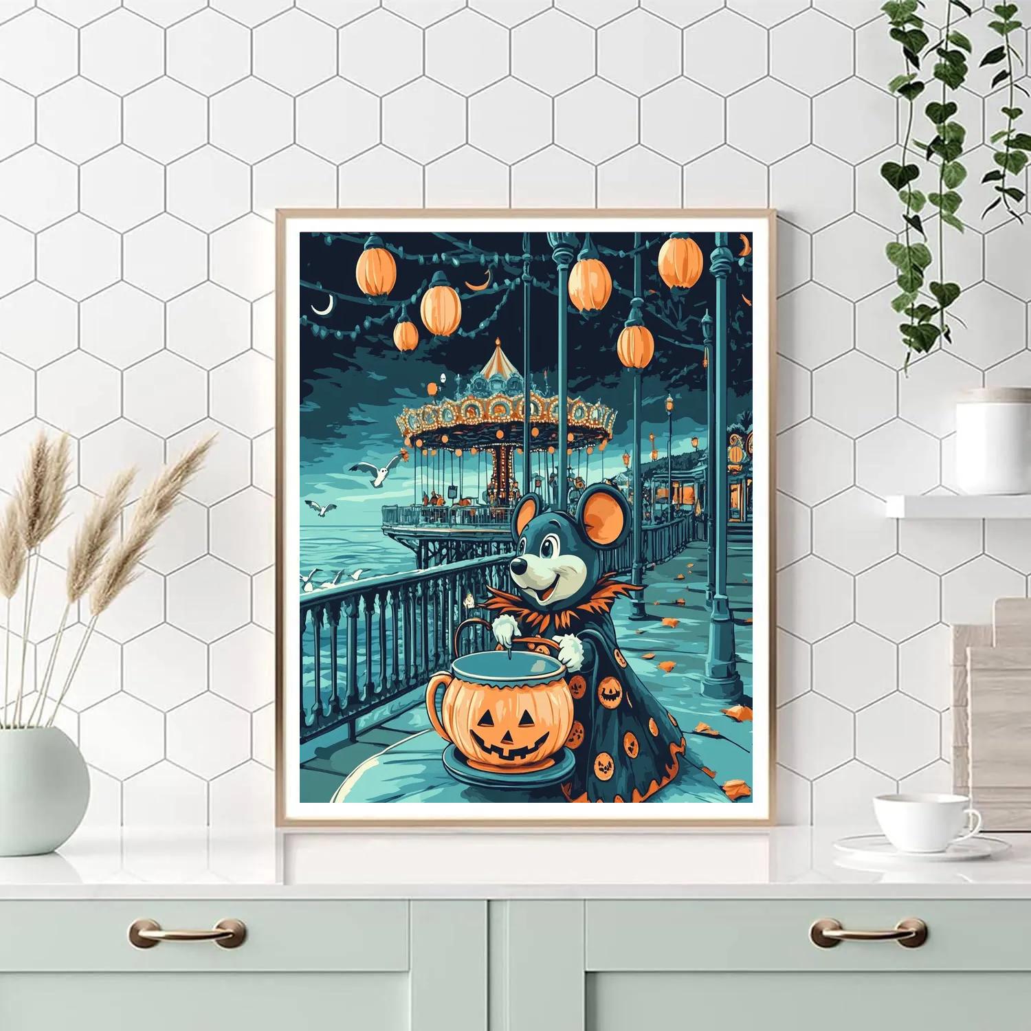 Haunted Teacup Carousel At Pumpkin Pier Painting by numbers kit