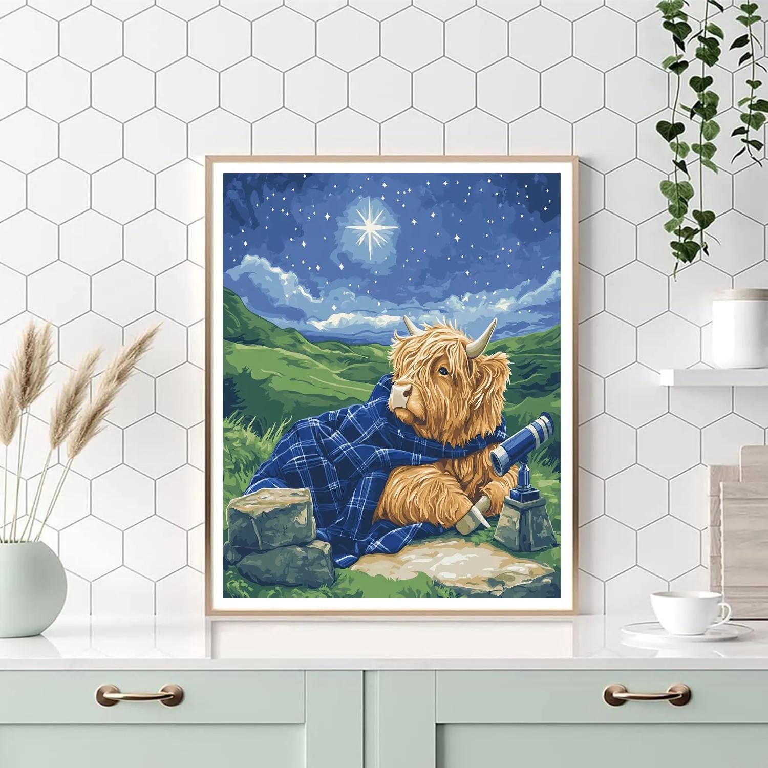 Stargazer Blanket Highland Cow Paint by numbers art