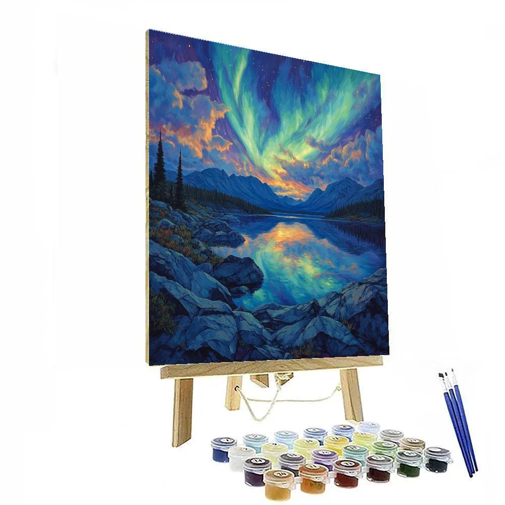 Frederick Varley Inspired Auroral Afterglow Above Silent Granite Lake paint by numbers