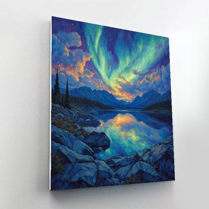 Frederick Varley Inspired Auroral Afterglow Above Silent Granite Lake paint by numbers