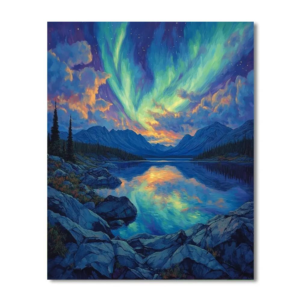 Frederick Varley Inspired Auroral Afterglow Above Silent Granite Lake paint by numbers