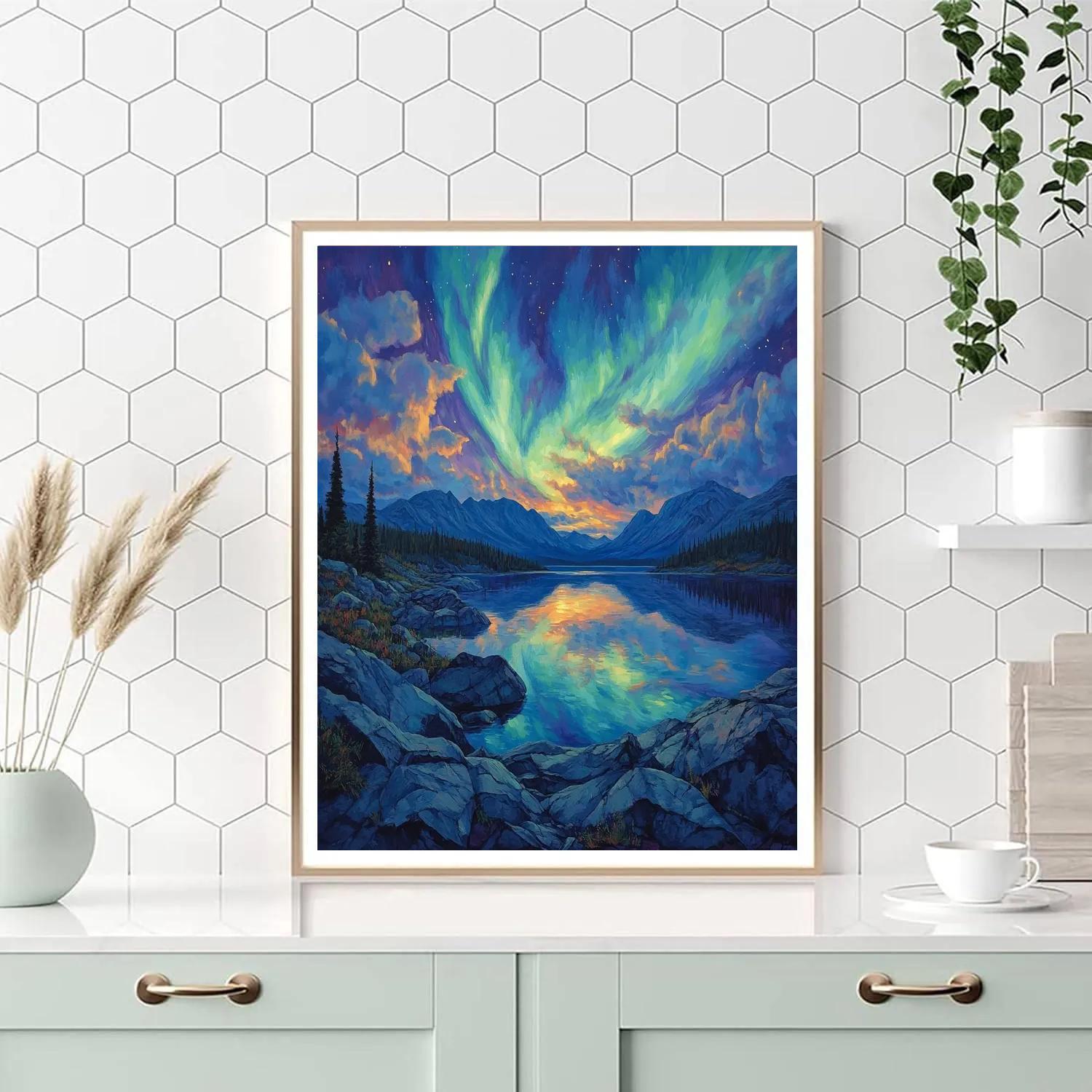 Frederick Varley Inspired Auroral Afterglow Above Silent Granite Lake paint by numbers