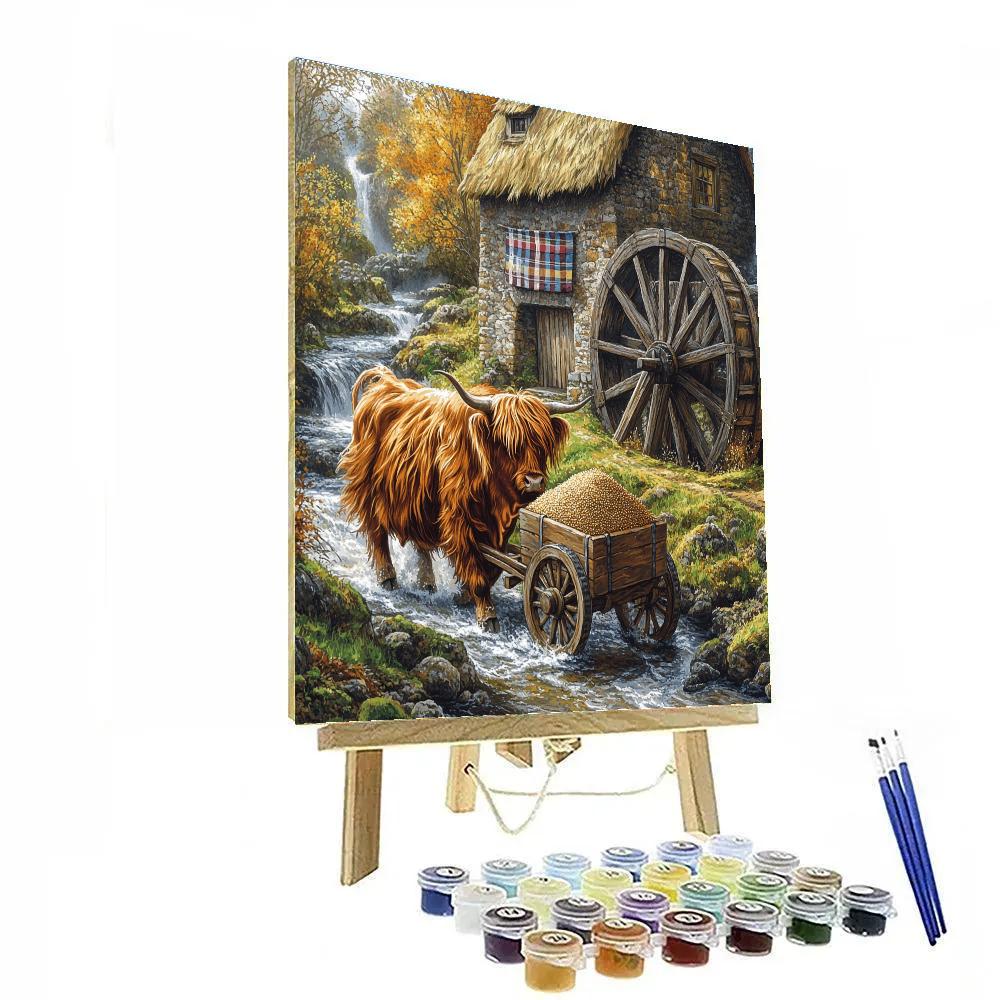 Highland Cow Watermill Helper painting number kit