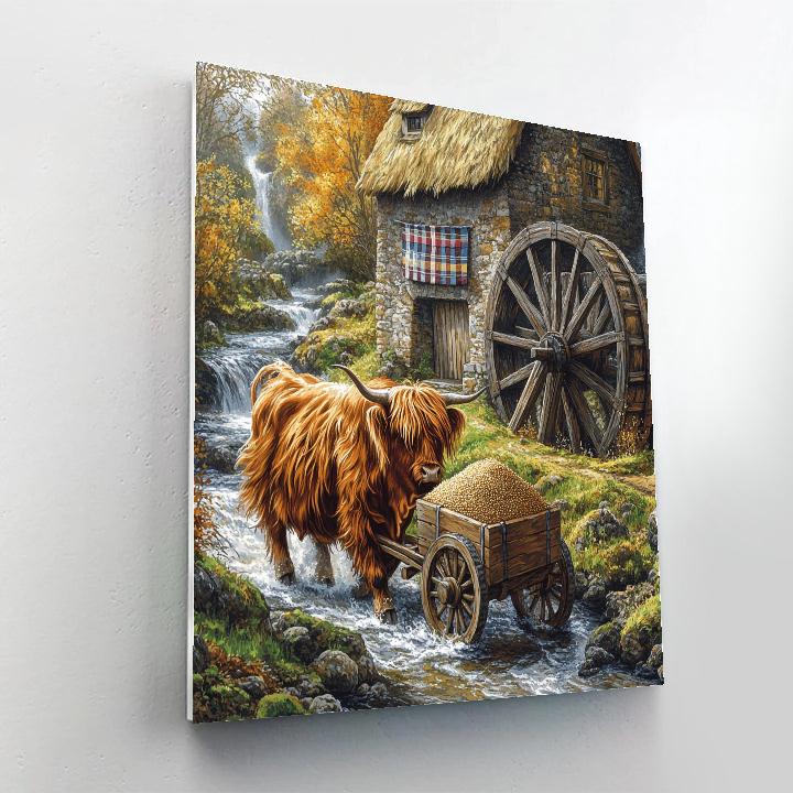 Highland Cow Watermill Helper painting number kit