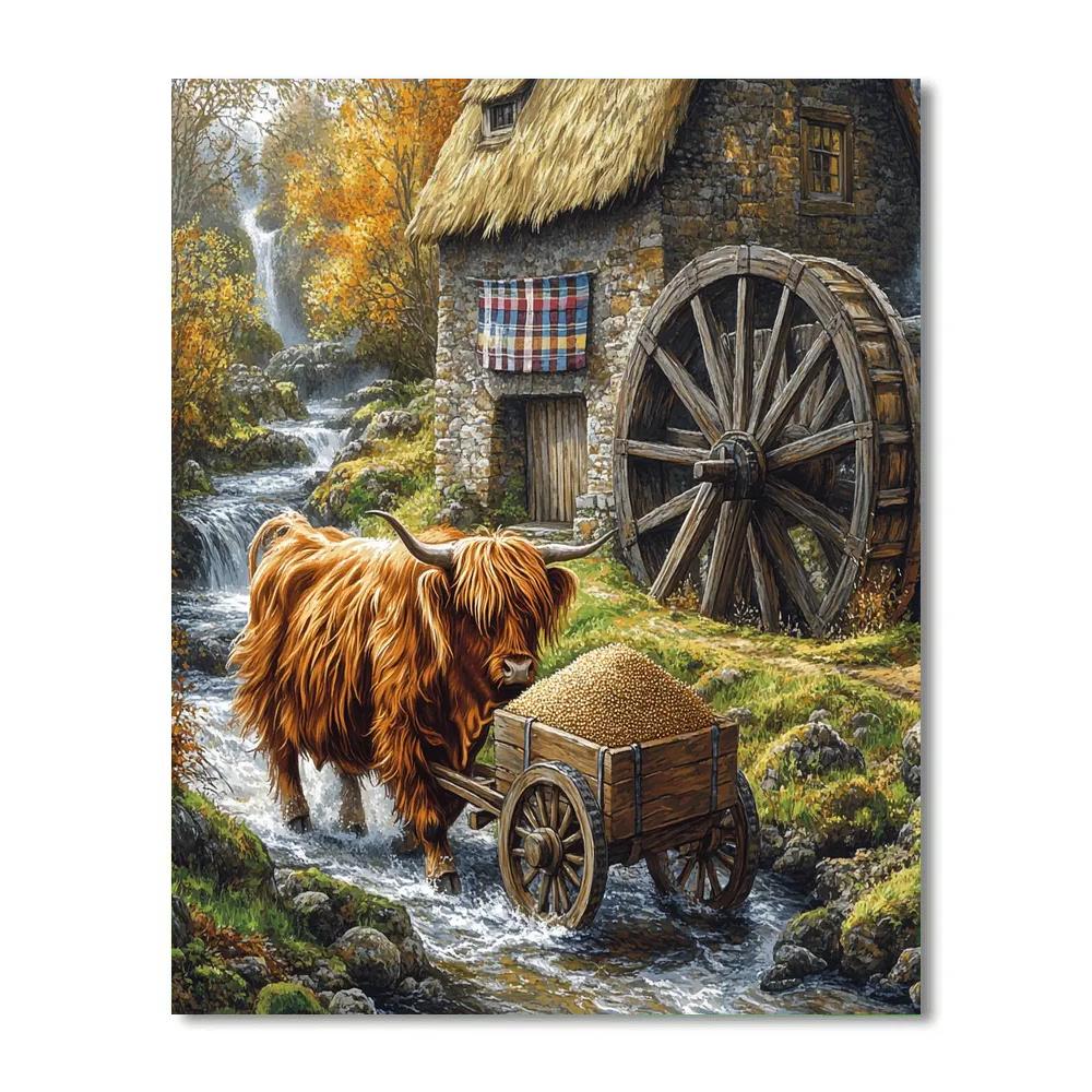 Highland Cow Watermill Helper painting number kit