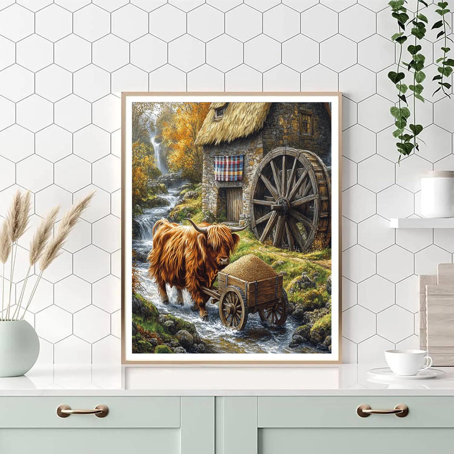 Highland Cow Watermill Helper painting number kit