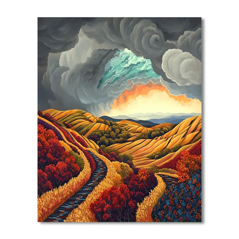 Frederick Varley Inspired Stormbreak Over Copper Autumn Hills Paint by numbers art