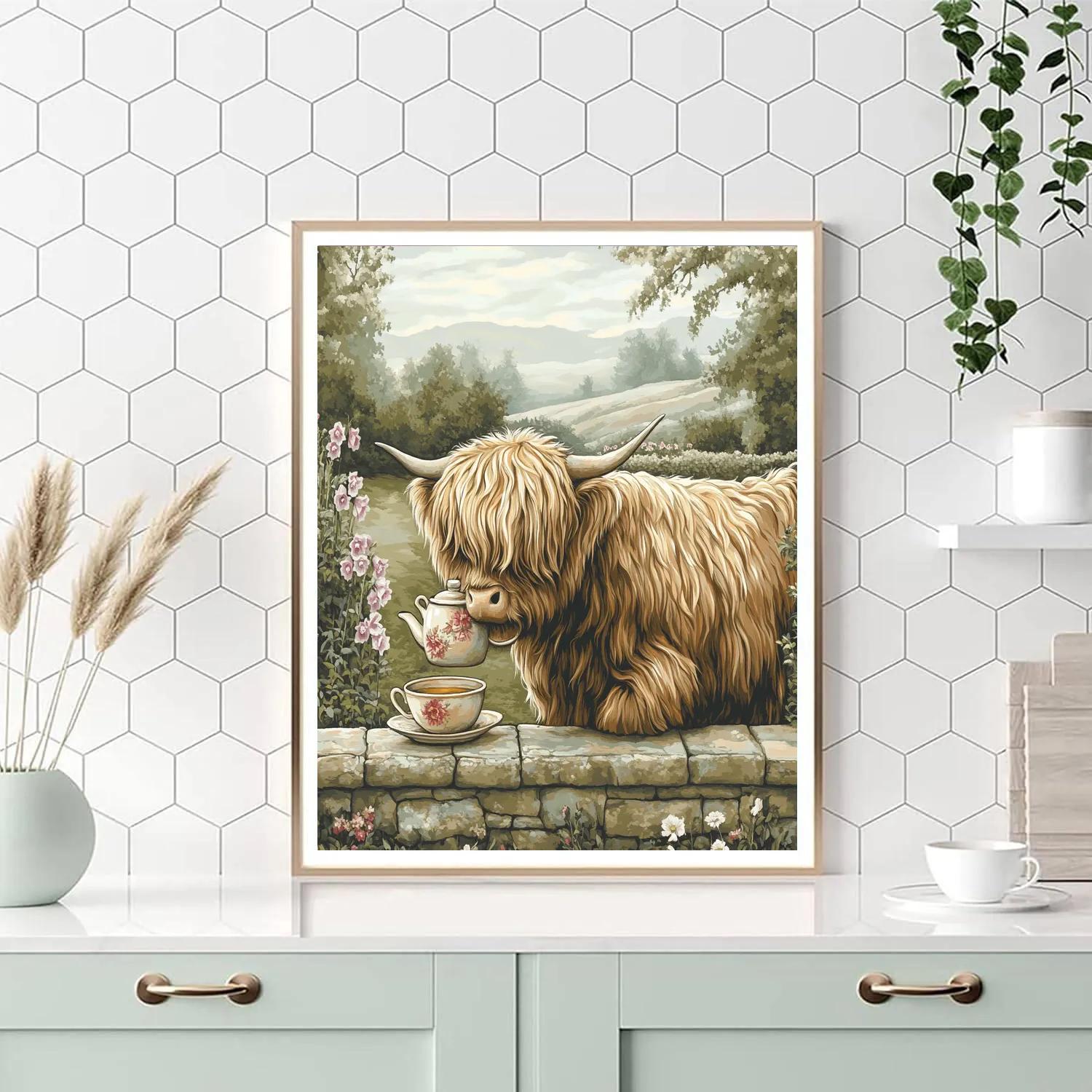 Tea Garden Highland Cow Paint by numbers kits