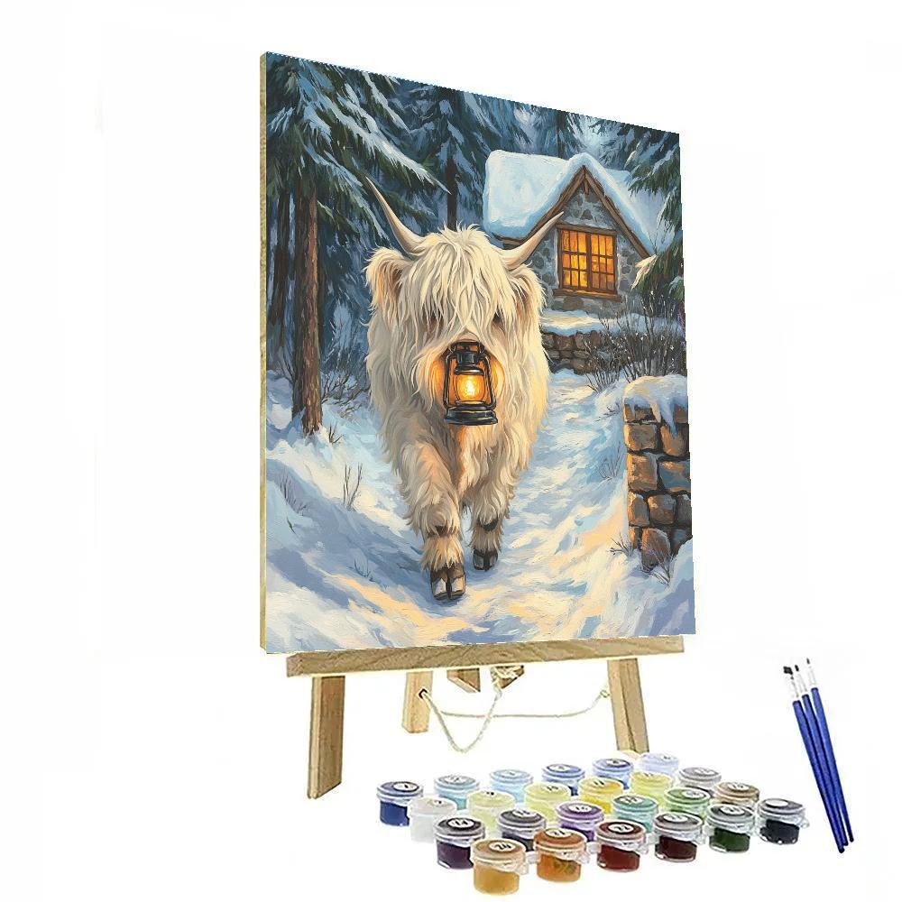Highland Cow Snow Lantern Trail Paint by numbers kits