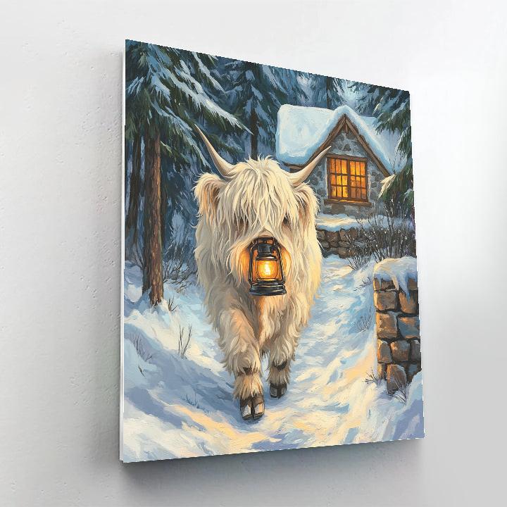 Highland Cow Snow Lantern Trail Paint by numbers kits