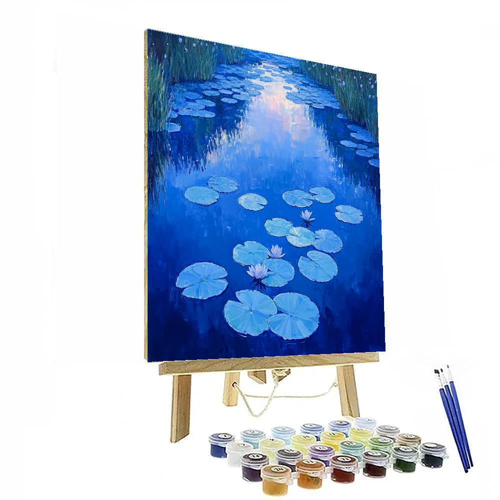 Claude Monet Inspired Frosted Waterlilies At Blue Hour paint by color