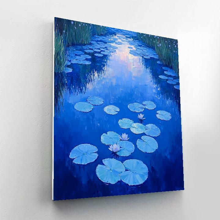Claude Monet Inspired Frosted Waterlilies At Blue Hour paint by color
