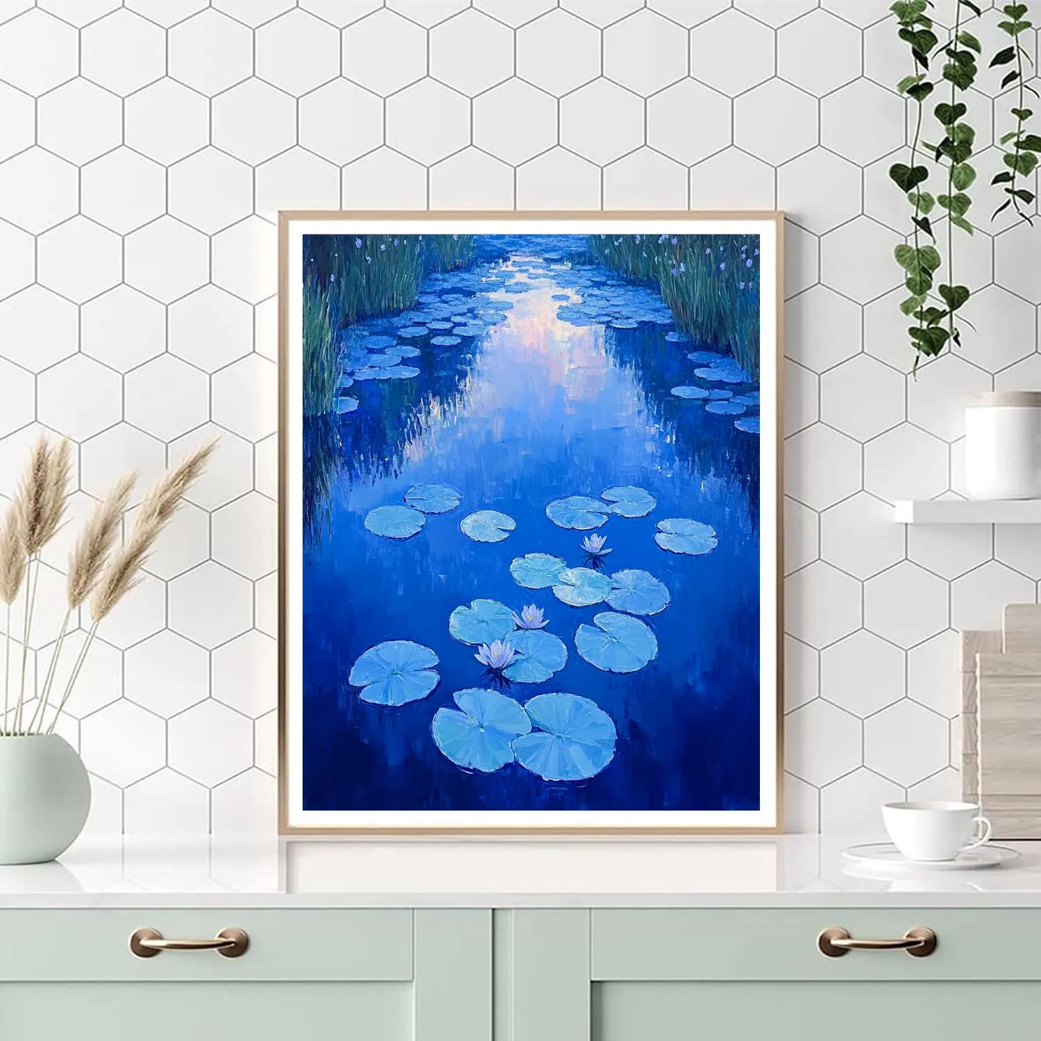 Claude Monet Inspired Frosted Waterlilies At Blue Hour paint by color