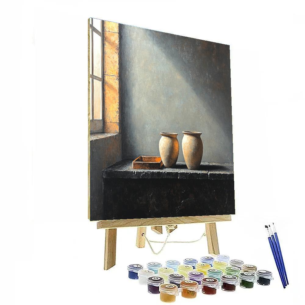 Diego Velázquez Inspired Silvery Bodegon Of Earthenware Jars In Mist Light DIY paint by numbers