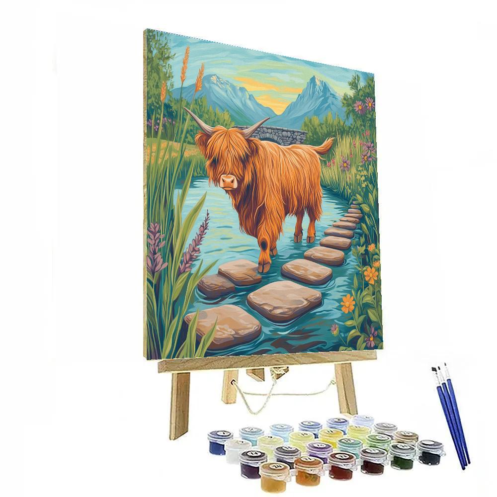 River Crossing Highland Cow Paint by numbers art