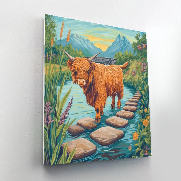 River Crossing Highland Cow Paint by numbers art