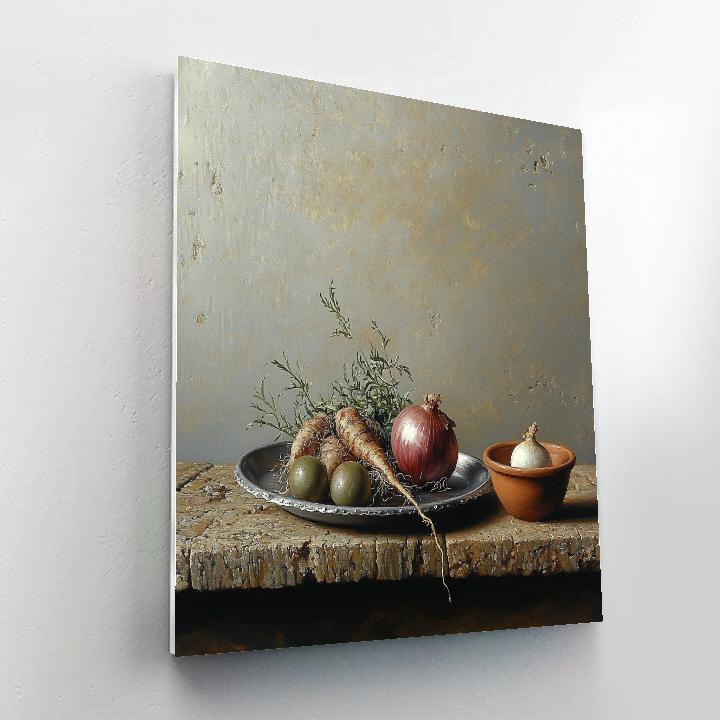 Diego Velázquez Inspired Market Still Life Of Root Vegetables And Pewter Plate painting number kit
