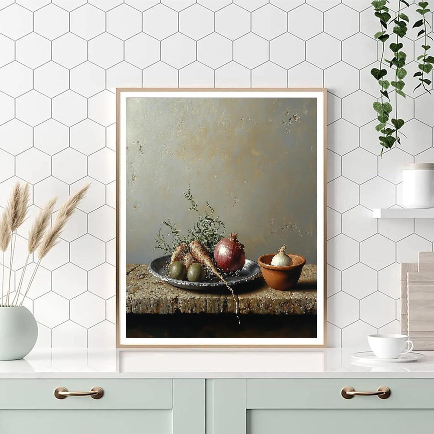 Diego Velázquez Inspired Market Still Life Of Root Vegetables And Pewter Plate painting number kit