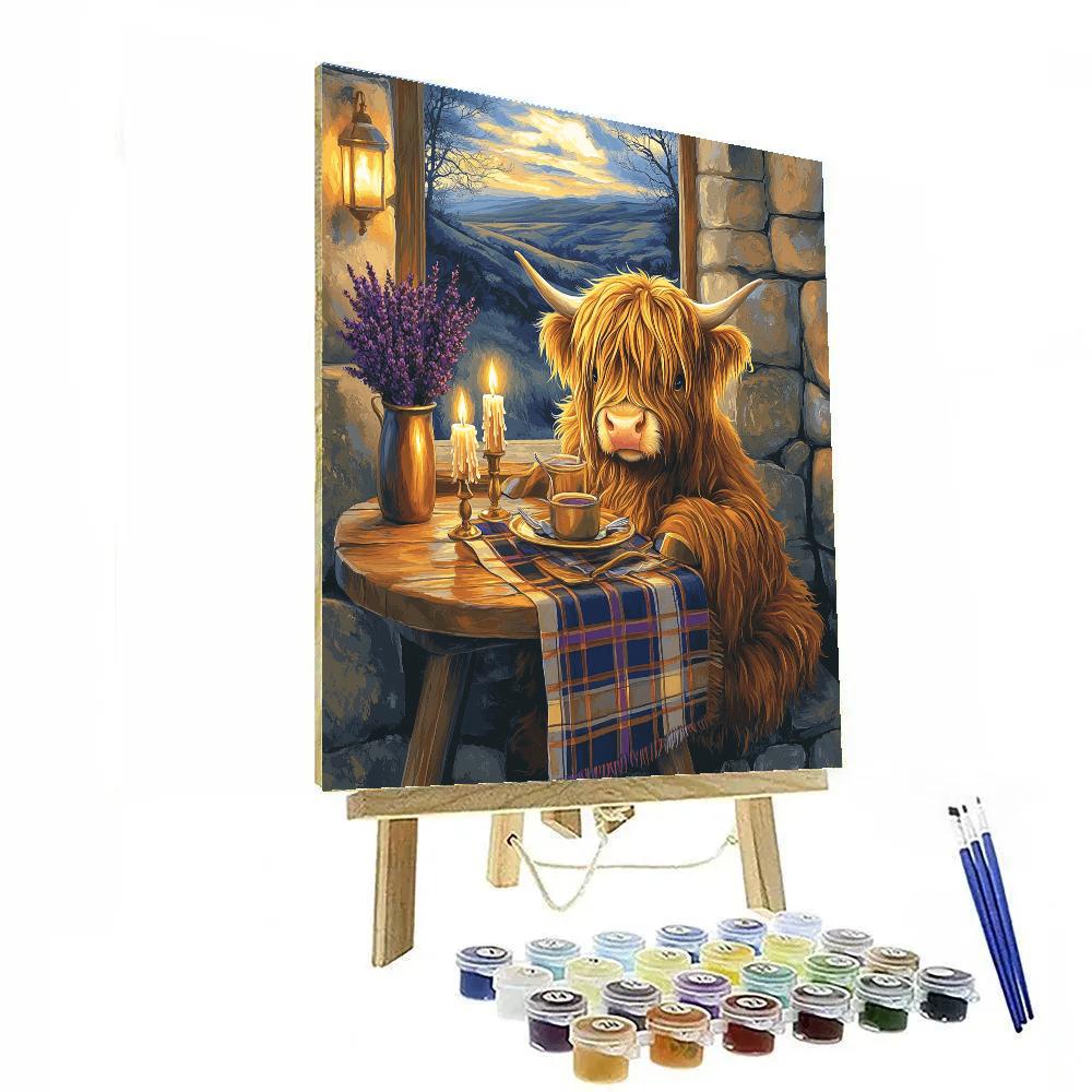 Candlelit Dinner Highland Cow paint by color