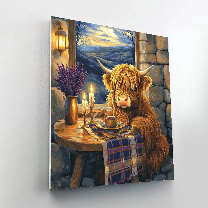 Candlelit Dinner Highland Cow paint by color